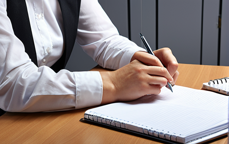 **Image Prompt 1:** A German office worker sitting at a tidy desk, thoughtfully writing in a journal or notebook. The scene should convey a sense of focus and reflection, perhaps with a calendar or to-do list visible in the background. The style should be realistic and professional.